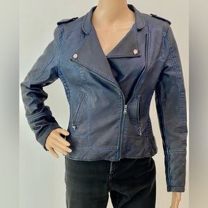 NWOT GUESS Blue/Black Faux Leather, Quilted and Laced Back, Moto Jacket